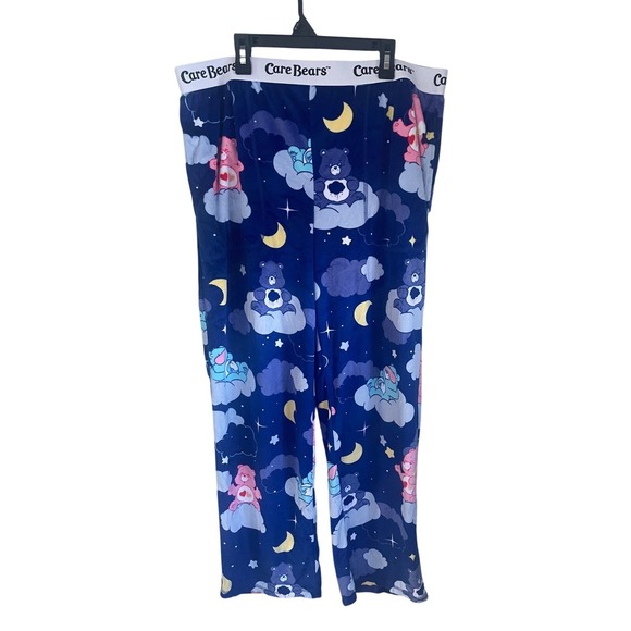 Care Bears Other - Care Bears Velour Pajama Pants Pockets Womens Size L Blue Clouds Moon Stars Cozy